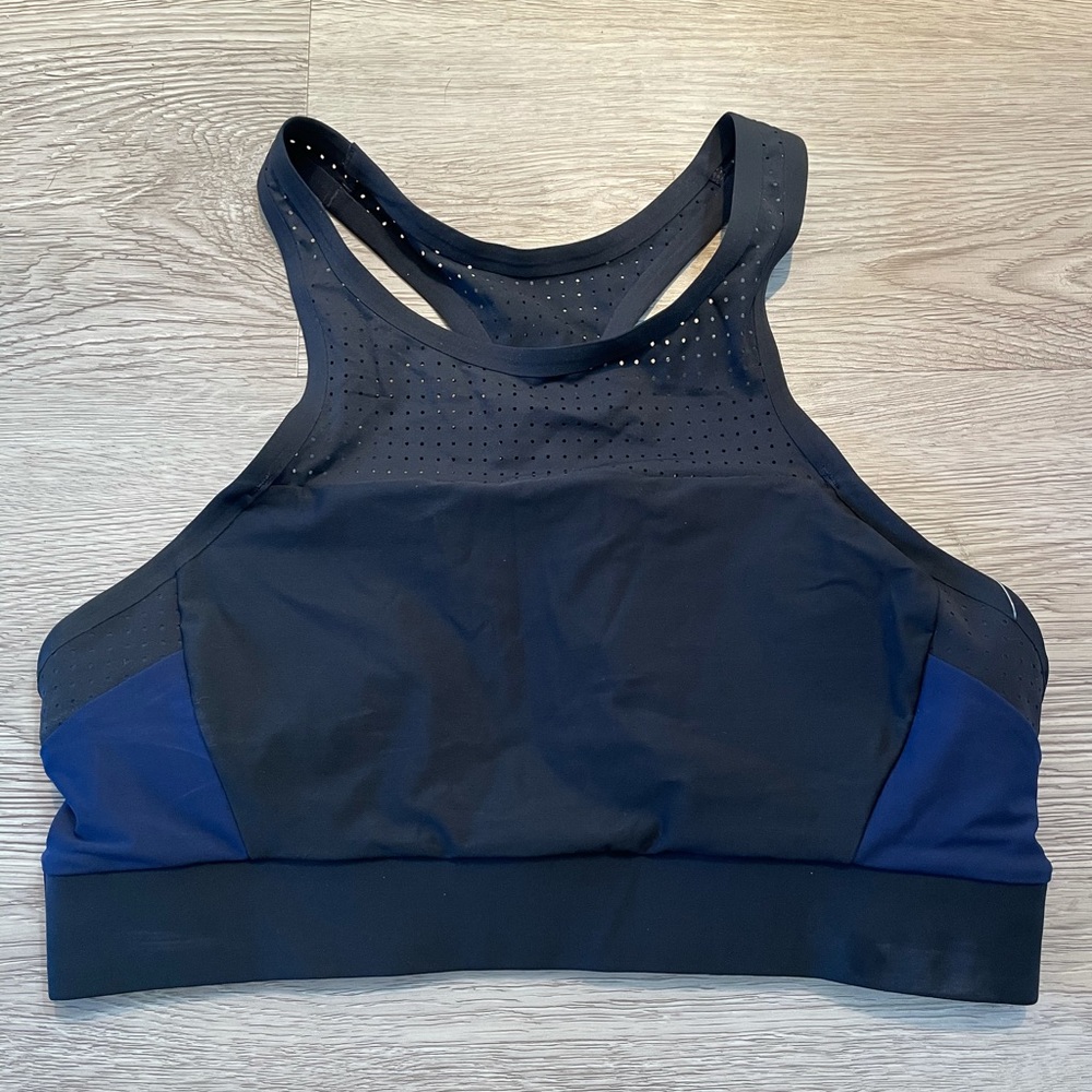 NWT Athleta Full Support Cut Gym Black and Blue Workout Sports Bea